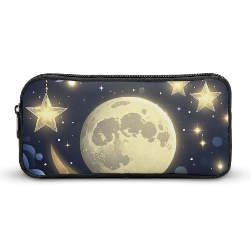 LHDGSJE Federmäppchen mit Sternen und Mond auf dunklem Hintergrund, leichtes Federmäppchen, großes Fassungsvermögen, Bürobedarf-Organizer, weiß, 22*12*5cm, Federmäppchen von LHDGSJE
