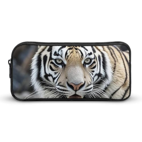 LHDGSJE Federmäppchen mit Tigermotiv, leichtes Federmäppchen, großes Fassungsvermögen, Bürobedarf-Organizer, Schwarz und Weiß, weiß, 22*12*5cm, Federmäppchen von LHDGSJE