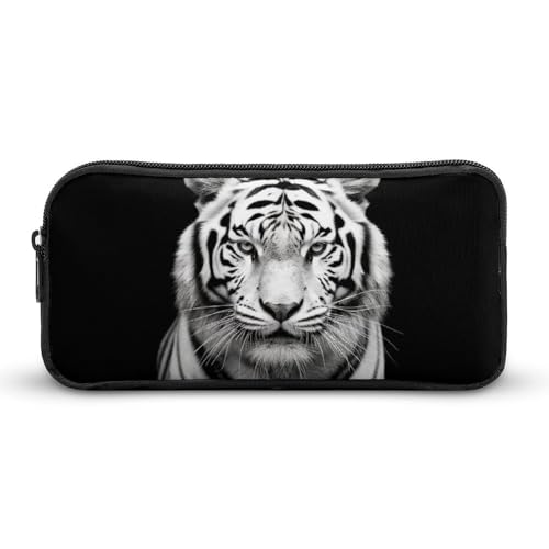 LHDGSJE Federmäppchen mit Tigermotiv, leichtes Federmäppchen, großes Fassungsvermögen, Bürobedarf-Organizer, Schwarz und Weiß, weiß, 22*12*5cm, Federmäppchen von LHDGSJE