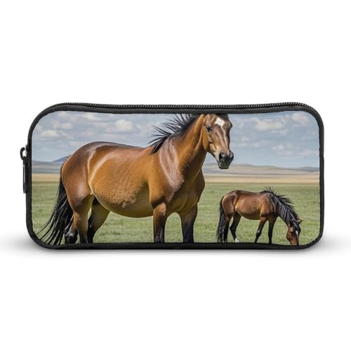 LHDGSJE Federmäppchen mit Weidepferden, leichtes Federmäppchen, großes Fassungsvermögen, Bürobedarf-Organizer, weiß, 22*12*5cm, Federmäppchen von LHDGSJE