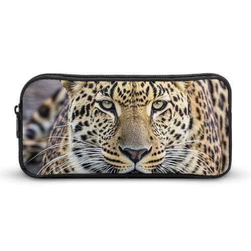 LHDGSJE Federmäppchen mit afrikanischem Tier-Leopardenmuster, leichtes Federmäppchen, großes Fassungsvermögen, Bürobedarf-Organizer, weiß, 22*12*5cm, Federmäppchen von LHDGSJE