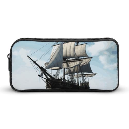 LHDGSJE Federmäppchen mit altem Segelschiff, leichtes Federmäppchen, Stifteetui, großes Fassungsvermögen, Bürobedarf-Organizer, weiß, 22*12*5cm, Federmäppchen von LHDGSJE