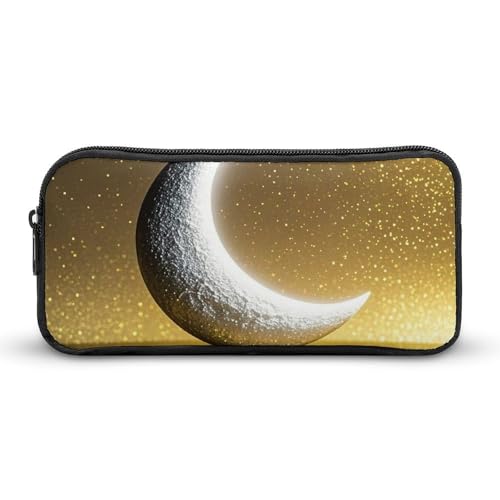 LHDGSJE Federmäppchen mit goldenem Hintergrund und Halbmond-Design, leichtes Federmäppchen, großes Fassungsvermögen, Bürobedarf-Organizer, weiß, 22*12*5cm, Federmäppchen von LHDGSJE