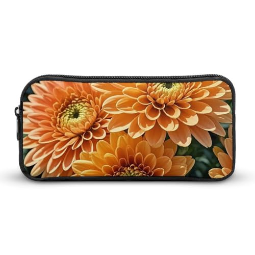 LHDGSJE Federmäppchen mit orangefarbenen Blumen, leichtes Federmäppchen, großes Fassungsvermögen, Bürobedarf-Organizer, weiß, 22*12*5cm, Federmäppchen von LHDGSJE