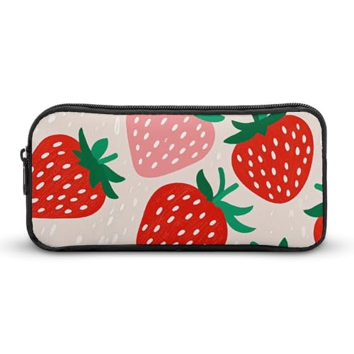 LHDGSJE Federmäppchen mit schönem Erdbeerdruck, leichtes Federmäppchen, großes Fassungsvermögen, Bürobedarf-Organizer, weiß, 22*12*5cm, Federmäppchen von LHDGSJE