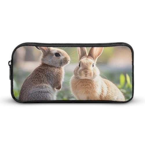 LHDGSJE Federmäppchen mit zwei kleinen niedlichen Kaninchen, leichtes Federmäppchen, großes Fassungsvermögen, Bürobedarf-Organizer, weiß, 22*12*5cm, Federmäppchen von LHDGSJE