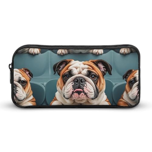 LHDGSJE Lustiges Federmäppchen mit englischer Bulldogge, leichtes Federmäppchen, großes Fassungsvermögen, Bürobedarf-Organizer, weiß, 22*12*5cm, Federmäppchen von LHDGSJE