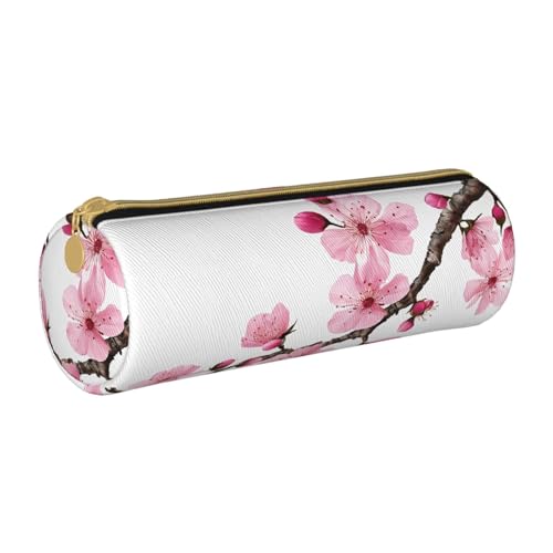 LHFIOHIRG (Tempting Cherry Blossoms) Federmäppchen mit Reißverschluss, PVC-Leder, zylindrisches Stifteetui, Schreibwaren, Make-up, Organizer für Schule, Büro, Reisen, Verführerische Kirschblüten von LHFIOHIRG