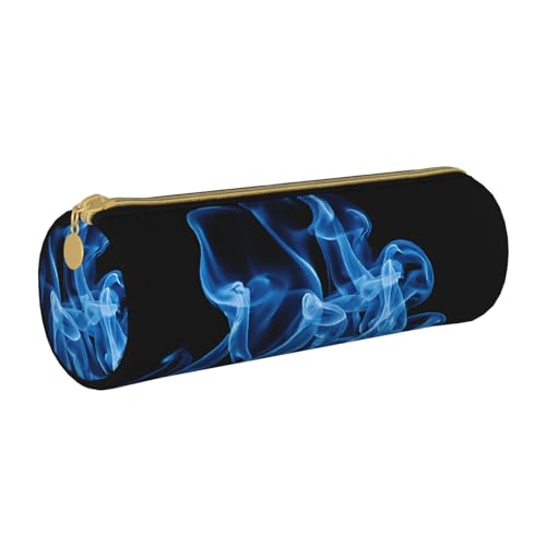 LHFIOHIRG Federmäppchen mit Reißverschluss, PVC, Leder, zylindrisch, für Schreibwaren, Make-up, Organizer für Schule, Büro, Reisen, Blaue Flamme, Einheitsgröße, Münztasche von LHFIOHIRG