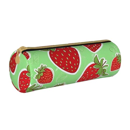 LHFIOHIRG Federmäppchen mit Reißverschluss, PVC, Leder, zylindrisch, für Schreibwaren, Make-up, Organizer für Schule, Büro, Reisen, Schöne Erdbeere, Einheitsgröße, Münztasche von LHFIOHIRG