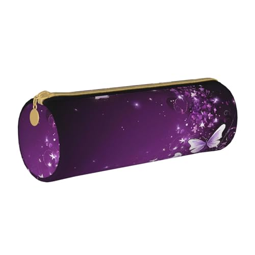 LHFIOHIRG Federmäppchen mit Reißverschluss, PVC, Leder, zylindrisch, für Schreibwaren, Make-up, Organizer für Schule, Büro, Reisen, Schöner violetter Schmetterling, Einheitsgröße, Münztasche von LHFIOHIRG