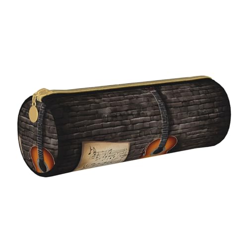 LHFIOHIRG Federmäppchen mit Reißverschluss, PVC-Leder, zylindrisches Stifteetui, Schreibwaren, Make-up, Organizer für Schule, Büro, Reisen, Note Gitarre, Einheitsgröße, Münztasche von LHFIOHIRG