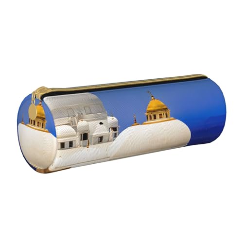 LHFIOHIRG Federmäppchen mit Reißverschluss (Santorini Griechische Insel Meerblick) PVC-Leder zylindrisches Stifteetui Schreibwaren Make-up Organizer für Schule, Büro, Reisen, Santorini Griechische von LHFIOHIRG