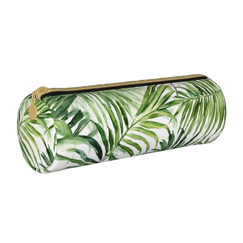 LHFIOHIRG Federmäppchen mit tropischen Palmen-Bananenblättern, mit Reißverschluss, PVC-Leder, zylindrisches Stifteetui, Schreibwaren, Make-up, Organizer für Schule, Büro, Reisen, Tropische von LHFIOHIRG