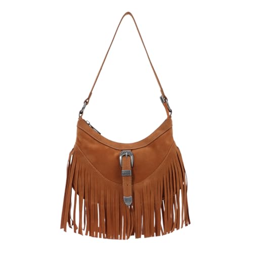 LHHMZ Damen Fransen Hobo Handtasche, Quaste Umhängetasche, Vintage Wildleder Handtaschen, Hippie Western Quaste Taschen von LHHMZ