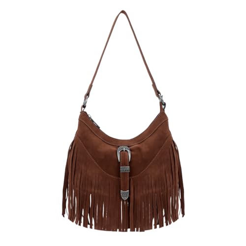 LHHMZ Damen Fransen Hobo Handtasche, Quaste Umhängetasche, Vintage Wildleder Handtaschen, Hippie Western Quaste Taschen von LHHMZ