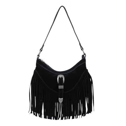LHHMZ Damen Fransen Hobo Handtasche, Quaste Umhängetasche, Vintage Wildleder Handtaschen, Hippie Western Quaste Taschen von LHHMZ
