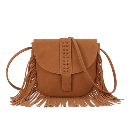 LHHMZ Damen Fransen Hobo Tasche Retro Quaste Umhängetasche Fransen Wildleder Bohemian Tasche Quaste Hippie Satteltasche von LHHMZ