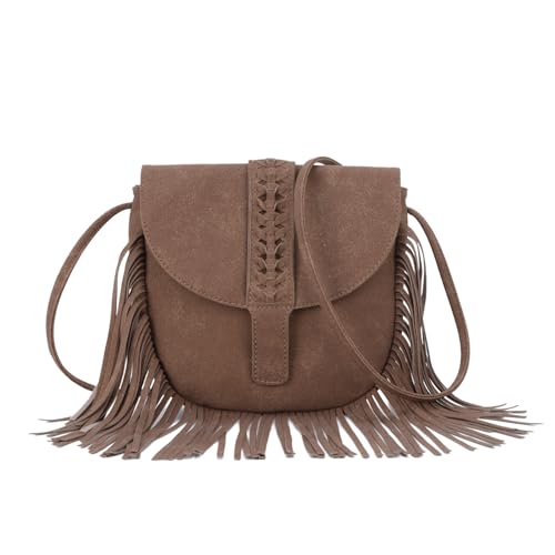 LHHMZ Damen Fransen Hobo Tasche Retro Quaste Umhängetasche Fransen Wildleder Bohemian Tasche Quaste Hippie Satteltasche von LHHMZ