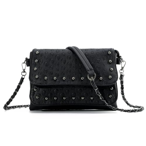 LHHMZ Damen Gothic Totenkopf Taschen Schwarze Totenkopf Nieten Umhängetasche Totenkopf Messenger Handtasche von LHHMZ