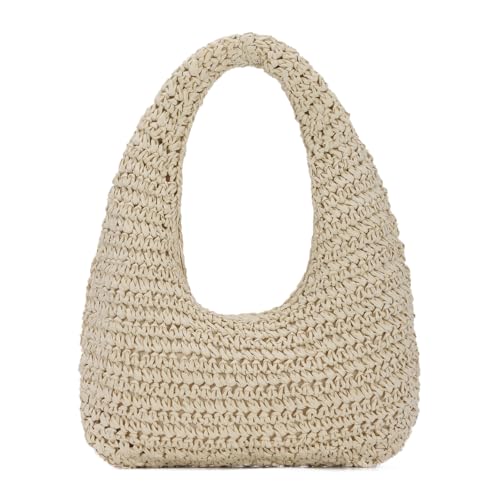 LHHMZ Damen Halbmond Stroh Tasche, Sommer Strand Raffia Hobo Schulter Handtasche, Stroh gewebt Tote 2025 von LHHMZ