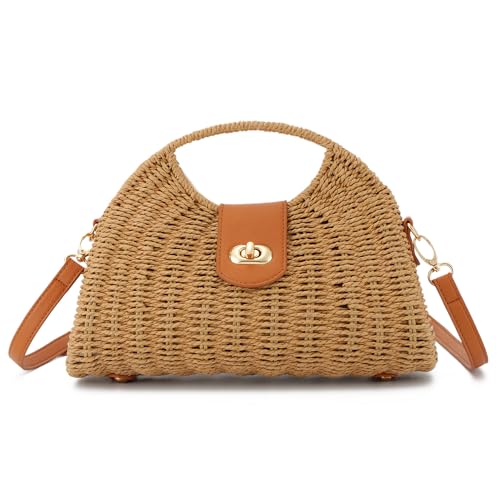 LHHMZ Damen Retro Stroh gewebte Umhängetaschen Tragbare kleine Box Umhängetaschen Messenger Tasche LHHMZ Damen Retro Stroh gewebte Umhängetaschen Tragbare kleine Box Umhängetaschen Messenger Tasche von LHHMZ