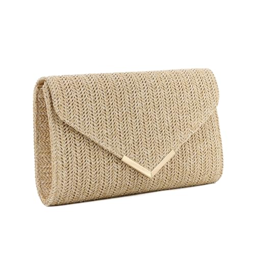 LHHMZ Damen Stroh Clutch Bag Sommer Abendtasche Raffia Rattan-Kupplung Geflochtene Strandhandtasche Hochzeit Reise Party Clutch von LHHMZ