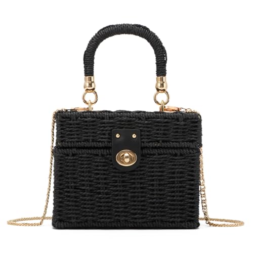 LHHMZ Frauen handgeflochtene Rattan Square Tote Strohkorb Tasche Damen Sommer Strandtasche Wicker Umhängetasche von LHHMZ
