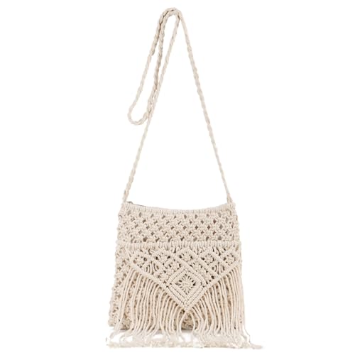 LHHMZ Handgeflochtene Häkel Umhängetasche Gehäkelte Tasche mit Quaste und gewebtem Kordelzug Sommer Strandtasche LHHMZ Handgeflochtene Häkel Umhängetasche Gehäkelte Tasche mit Quaste und gewebtem Kordelzug Sommer Strandtasche von LHHMZ