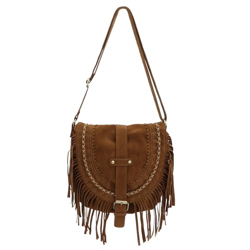 LHHMZ Retro Fransen Umhängetaschen für Frauen Vintage Quaste Crossboy Taschen Tassel Faux PU Leder Satteltasche von LHHMZ
