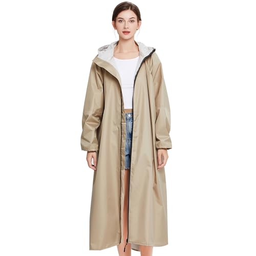 LHHMZ Wasserdichter Regenponcho für Damen Leichte Regenjacken mit Kapuze Outdoor Lange Regenbekleidung Regenmäntel von LHHMZ