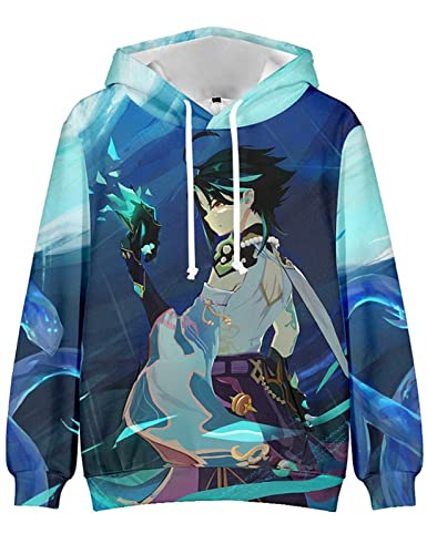 Game Genshin Impact Cosplay Albedo Diluc Xiao Hoodie, 2022 Unisex 3D Druck Pullover für Genshin Impact Fans, Xiao, XXL von LHHZDH