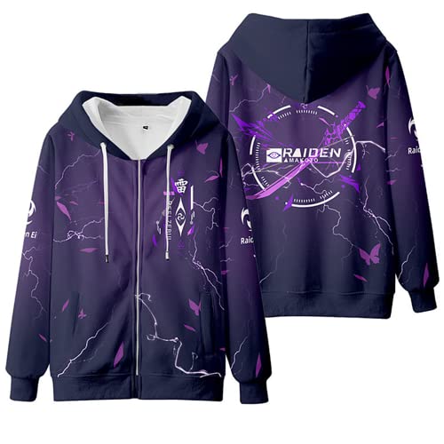 Game Genshin Impact Cosplay Raiden Shogun Hoodie, 2022 3D-Druck Reißverschluss Sweatshirt für Genshin Impact Fans, Lila-4, M von LHHZDH