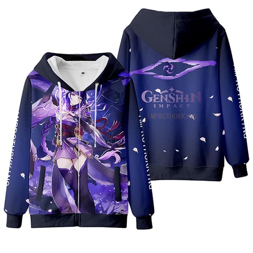 Game Genshin Impact Cosplay Raiden Shogun Hoodie, 2022 3D-Druck Reißverschluss Sweatshirt für Genshin Impact Fans, Violett 2, XL von LHHZDH