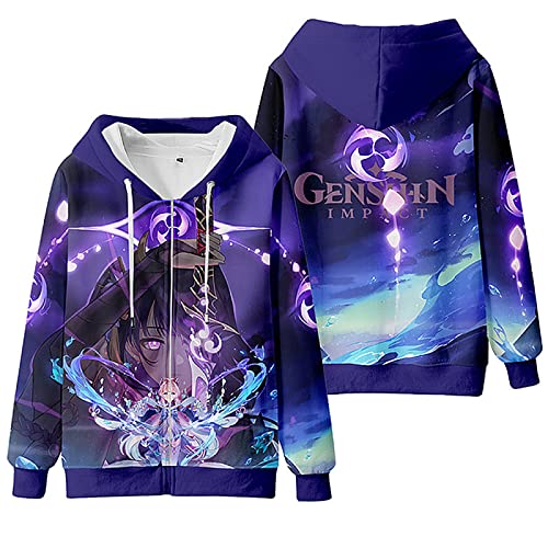 LHHZDH Game Genshin Impact Cosplay Raiden Shogun Hoodie, 2022 3D-Druck-Reißverschluss-Sweatshirt Für Genshin Impact-Fans,Violett,4XL von LHHZDH