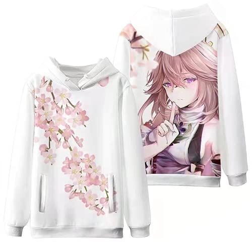 LHHZDH Game Genshin Impact Cosplay Yae Miko Hoodie Pullover, 2022 Unisex 3D-Druck-Sweatshirt für Yae Miko-Fans,Weiß,m von LHHZDH