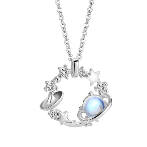 LHJHZDJC Halskette Mode Damen Silber Anhänger Halskette Zirkon Intarsien Schmuck Schlüsselbein Kette Rosa Kleiner Prinz Geschenk Geschenk von LHJHZDJC