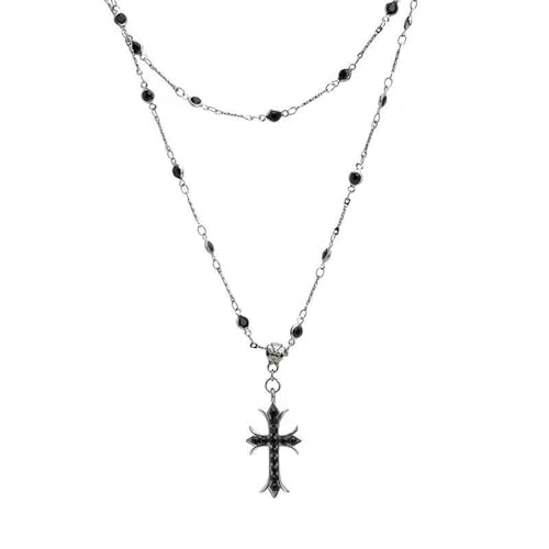 LHJHZDJC Halskette Mode Gothic Halskette mit Jesus Kreuz Anhänger für Frauen Schwarzer Halsreif mit Strasssteinen Doppelschicht Punk Vintage Kette Halsschmuck 2024 Schmuck Geschenke von LHJHZDJC