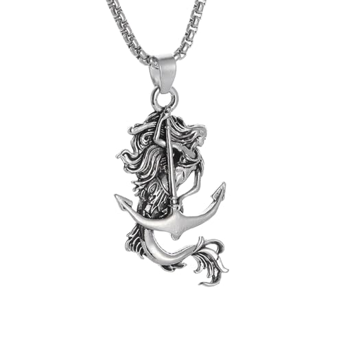 LHJHZDJC Halskette Mode Herren Vintage Nautische Meerjungfrau Anker Anhänger Halskette Matrose Mode Statement Amulett Trend Accessoire Schmuck Geschenke von LHJHZDJC