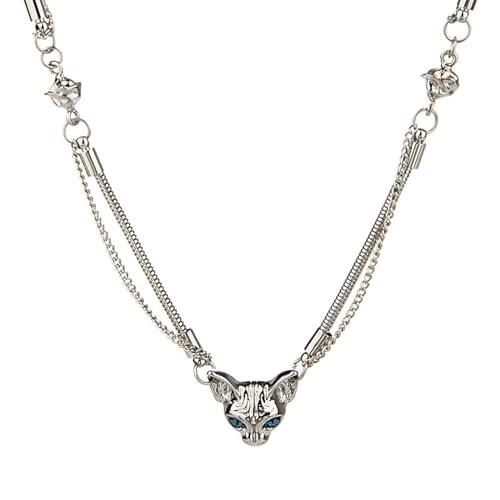 LHJHZDJC Halskette Mode Mode Doppelkette Sphynx Anhänger Halskette Frauen Mädchen Y2k Beliebte Katze Choker Schmuck für Geburtstagsschmuck Geschenke von LHJHZDJC