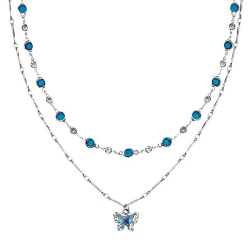LHJHZDJC Halskette Mode Romantisch Blau Kristall Schmetterling Halskette für Frauen Mädchen Einfache Glänzende Doppelschicht Halsband Schlüsselbein Kette Feine Schmuck Geschenke LHJHZDJC Halskette Mode Romantisch Blau Kristall Schmetterling Halskette für Frauen Mädchen Einfache Glänzende Doppelschicht Halsband Schlüsselbein Kette Feine Schmuck Geschenke von LHJHZDJC
