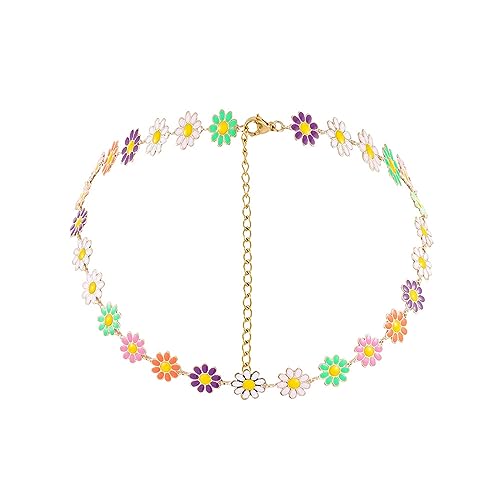 LHJHZDJC Halskette Mode Unisex 2022 Damen Gänseblümchen Choker Emaille Halskette Bunter Schmuck Schmetterling und Sternperlen Kurze Kristallkette Bohemian Party Geschenk Schmuck Geschenke von LHJHZDJC