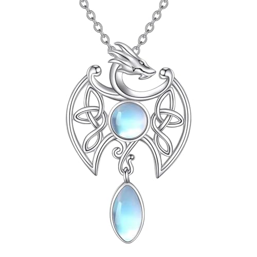 LHJHZDJC Halskette Mode keltischer Drache Mondstein Halskette Imitation Kristall Anhänger Hexe Jubiläum Party Geschenke Schmuck Nische Stil 1 Stück Geschenk von LHJHZDJC