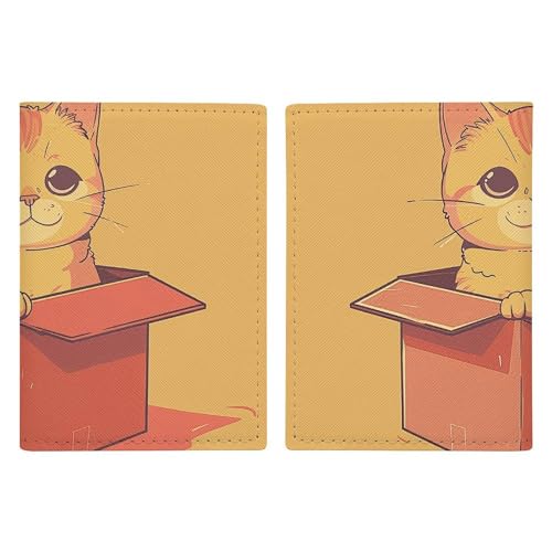 LHJKB Reisepasshülle aus strapazierfähigem PU-Material mit Katzen-Motiv in Box, niedlicher Reisepass-Schutzhülle, für Damen und Herren, Reisepasshülle, verschleißfeste Reisepasstasche, Katze sitzend von LHJKB