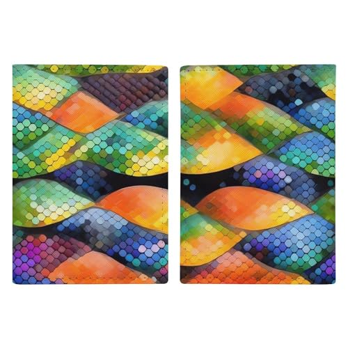 LHJKB Reisepasshülle aus strapazierfähigem PU-Material mit Regenbogenfischschuppen-Druck, niedlicher Reisepass-Schutzhülle, für Damen und Herren, Reisepasshülle, verschleißfeste Reisepasstasche, von LHJKB