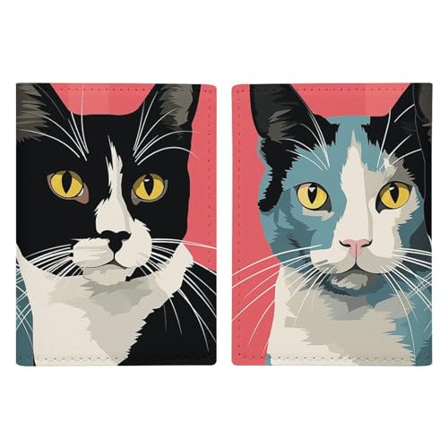 LHJKB Reisepasshülle aus strapazierfähigem PU-Material mit schwarz-weißem Katzendruck, niedlicher Reisepass-Schutzhülle, für Damen und Herren, Reisepasshülle, verschleißfeste Reisepasstasche, Schwarze von LHJKB