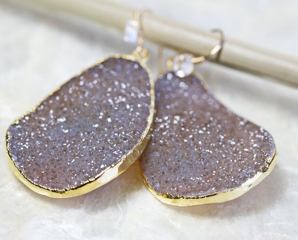 Große Druzy Ohrringe, Braune Kristall Schmuck, Statement Urlaub Party Geschenk Für Sie von LHJewelryBoutique