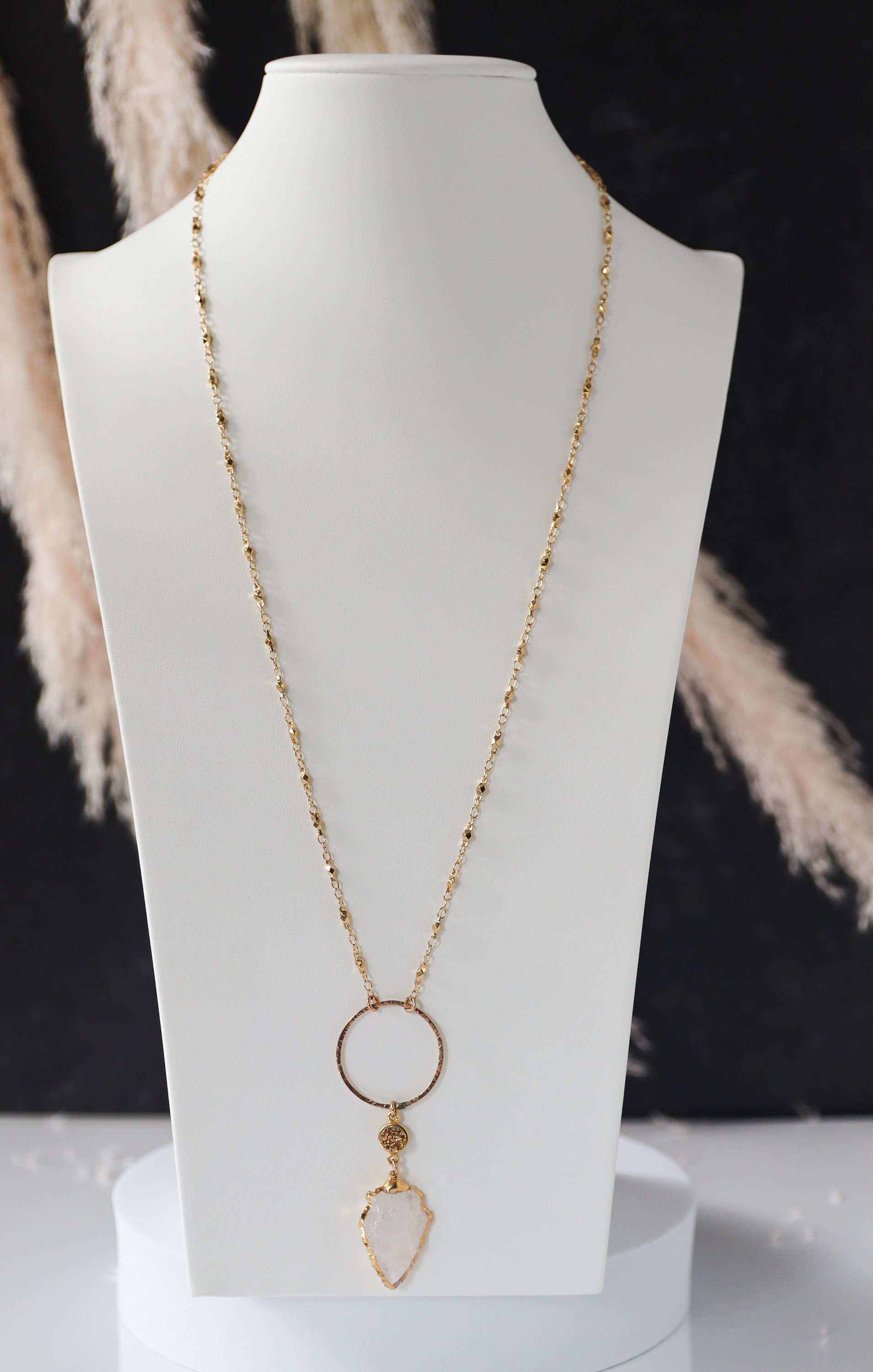 Pfeilspitze Halskette, Druzy Lange Gold Satelliten Kette, Halskette von LHJewelryBoutique