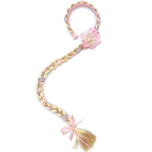 LHKJ Haarreif Prinzessin Zopf geflochten Haartei Kinder Haarband Kopfschmuck Haarschmuck für Party Cosplay Kostüm Rosa mit Blume von LHKJ