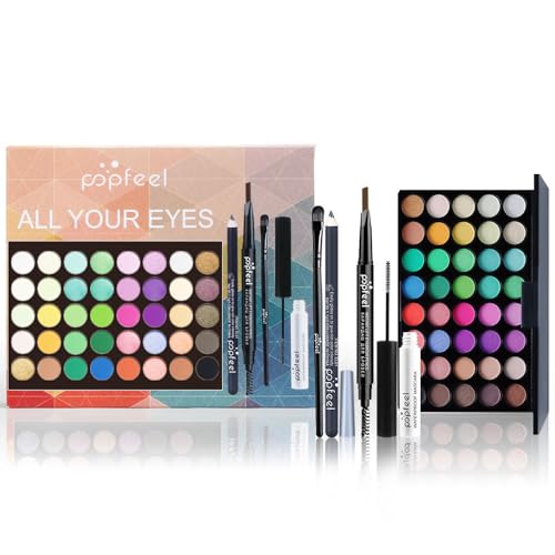 LHLXZQ Augen Schmink Set, Komplettes Kosmetik Starter Kit für Frauen mit 40 Farben Lidschatten Palette Mascara Augenbrauen stift Eyeliner Schmink Pinsel, Multifunktions Makeup Set für Augen, 01B von LHLXZQ